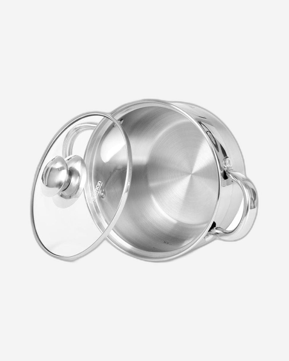 Fissman Stockpot With Glass Lid Prime Series Stainless Steel And Induction Bottom Silver 14x8.5cm/1.3LTR