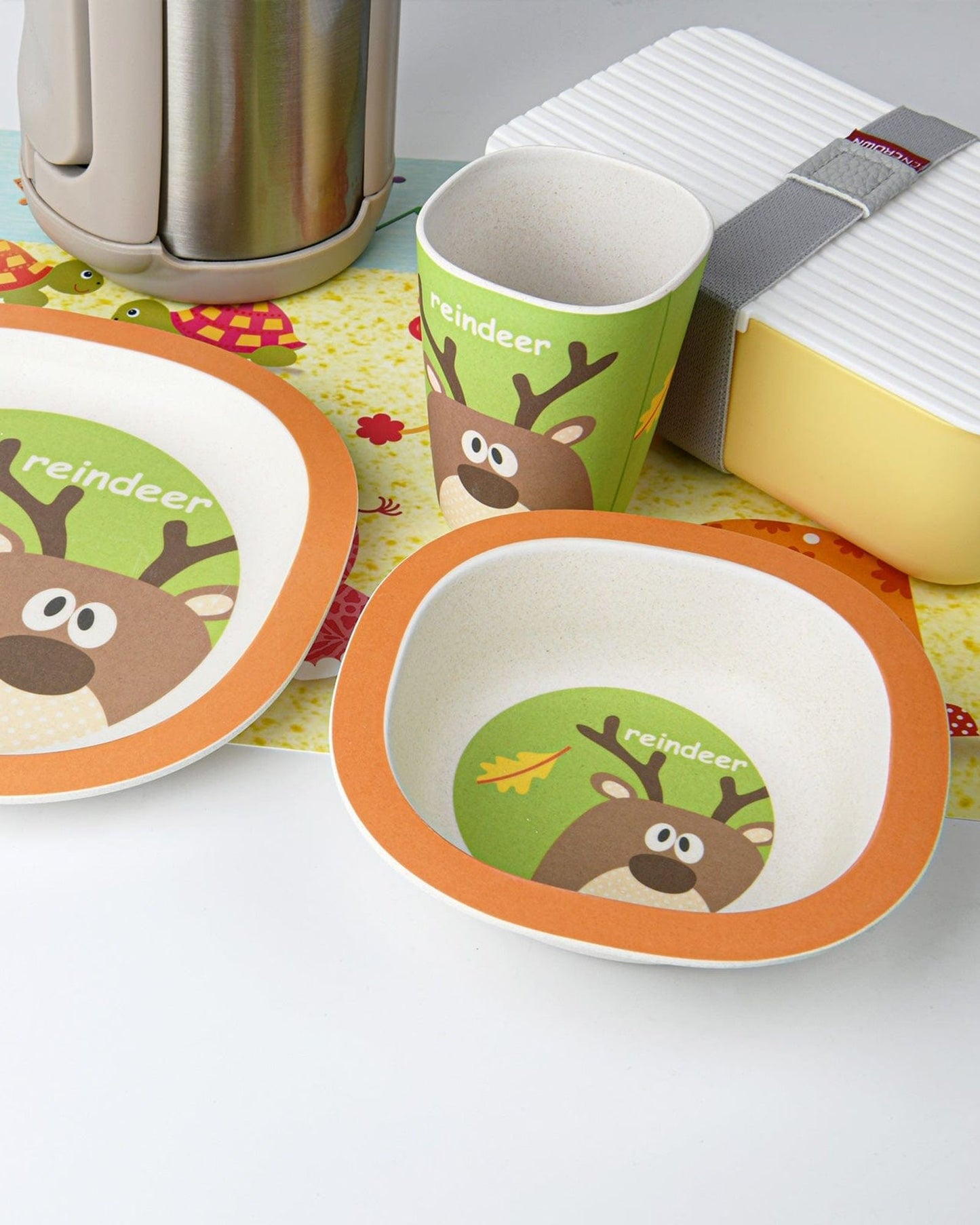 Fissman 3-Piece Bamboo Reindeer Kids Dinner Set Multicolour 19.5x19.5x1.8cm