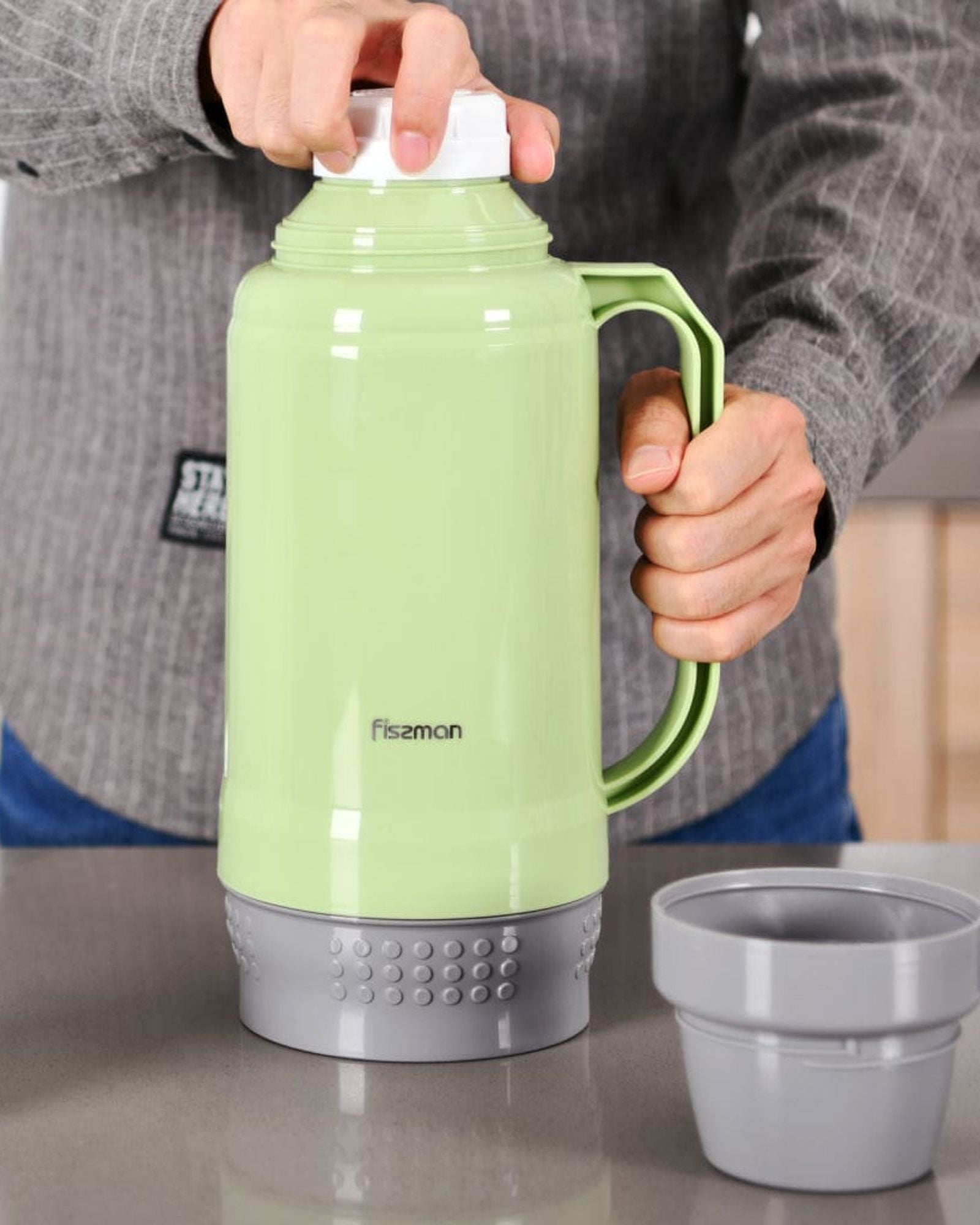 Fissman Plastic Frame With Glass Liner Vacuum Bottle Green/Grey 1800ml