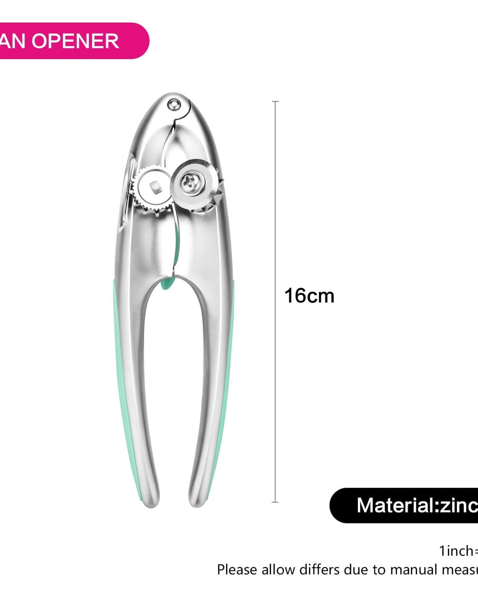 Can Opener with Zinc Alloy and Secure Grip Luminica Series Mint Green