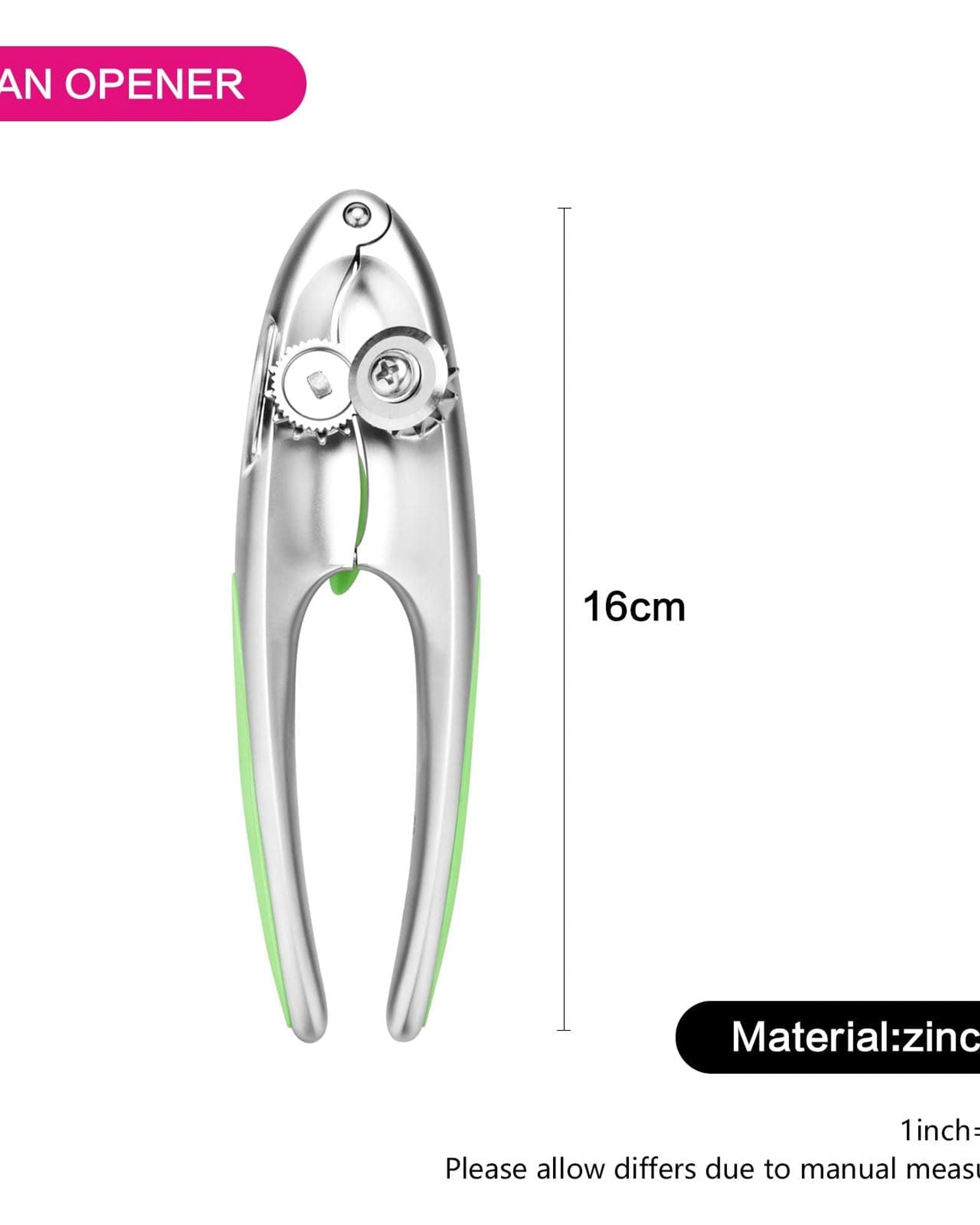 Can Opener with Zinc Alloy and Secure Grip Luminica Series Green