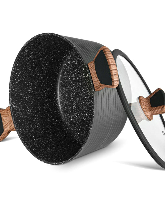 Fissman Stockpot Diamond Series Series With Glass Lid Aluminum With Non-Stick Coating 20x10cm/2.6LTR Black/Brown