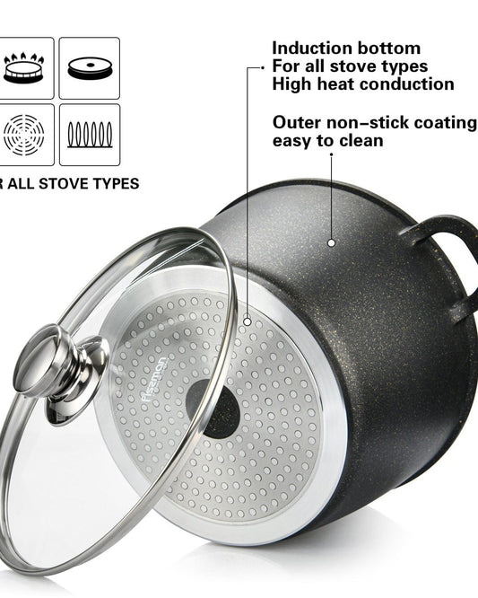 Fissman Stockpot With Glass Lid Emma Series Aluminum With Non-Stick Coating with Induction Bottom 24x17cm/6.3LTR