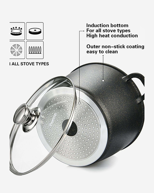 Fissman Stockpot With Glass Lid Emma Series Aluminum With Non-Stick Coating with Induction Bottom 24x17cm/6.3LTR