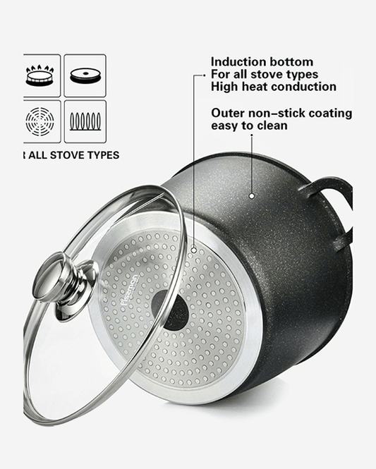 Fissman Stockpot With Glass Lid Emma Series Aluminum With Non-Stick Coating with Induction Bottom 24x17cm/6.3LTR
