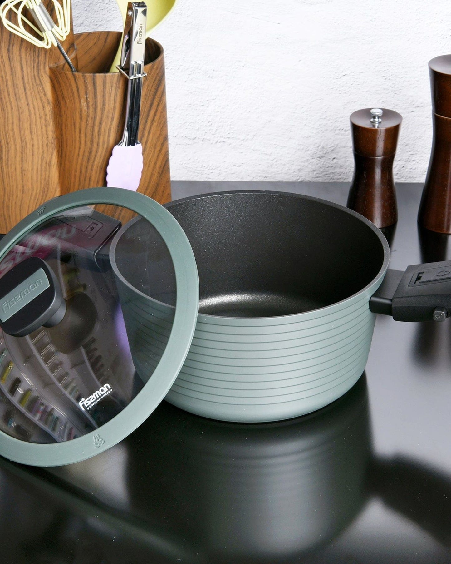 Fissman Saucepan With Detachable Brilliant Induction Bottom Handle Glass Lid 24 x 12cm/4.5LTR Green