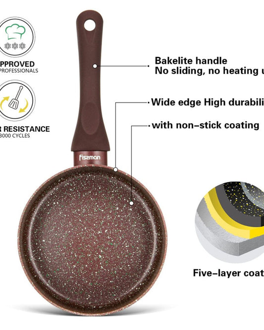 Fissman Deep Sauce Pan 16x8cm Mosses Stone Series Non Stick Aluminum Brown