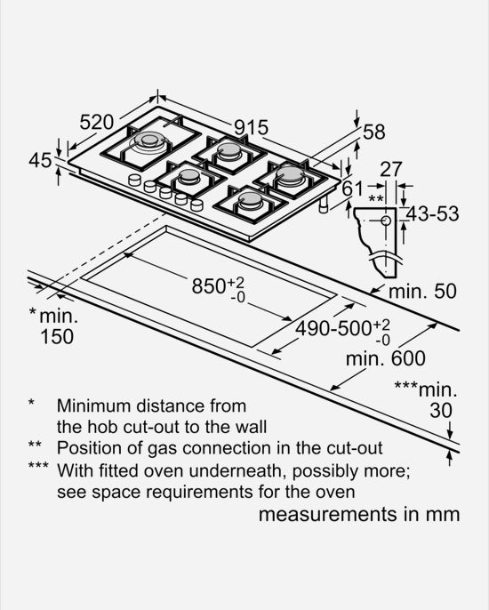 Bosch Gas Hob FlameSelect 5 Burners Glass