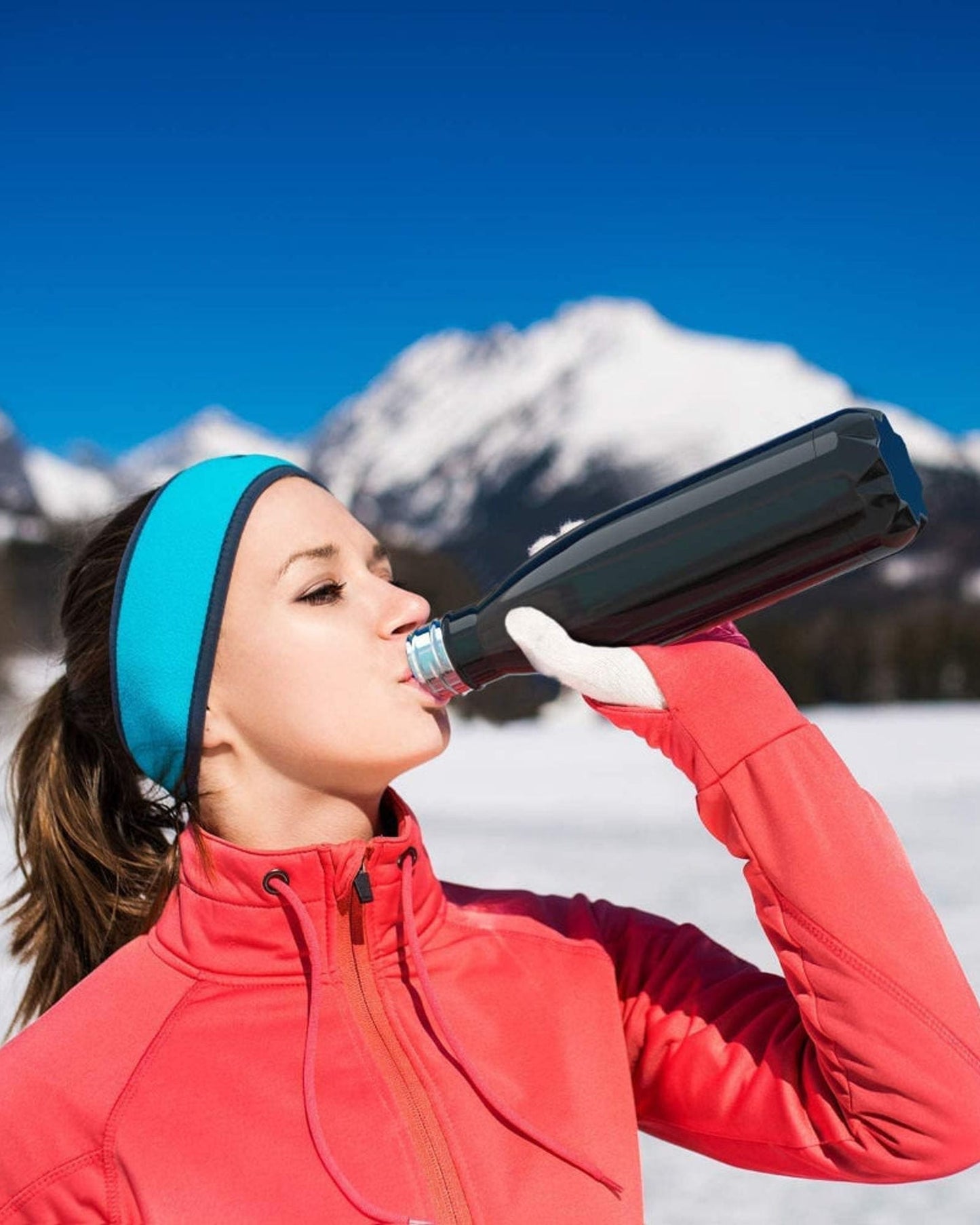 Nessan 1000ml Sport Water Bottle Vacuum Insulated Stainless Steel Sport Water Bottle Leak-Proof Double Wall Cola Shape Water Bottle, Keep Drinks Hot & Cold - Black