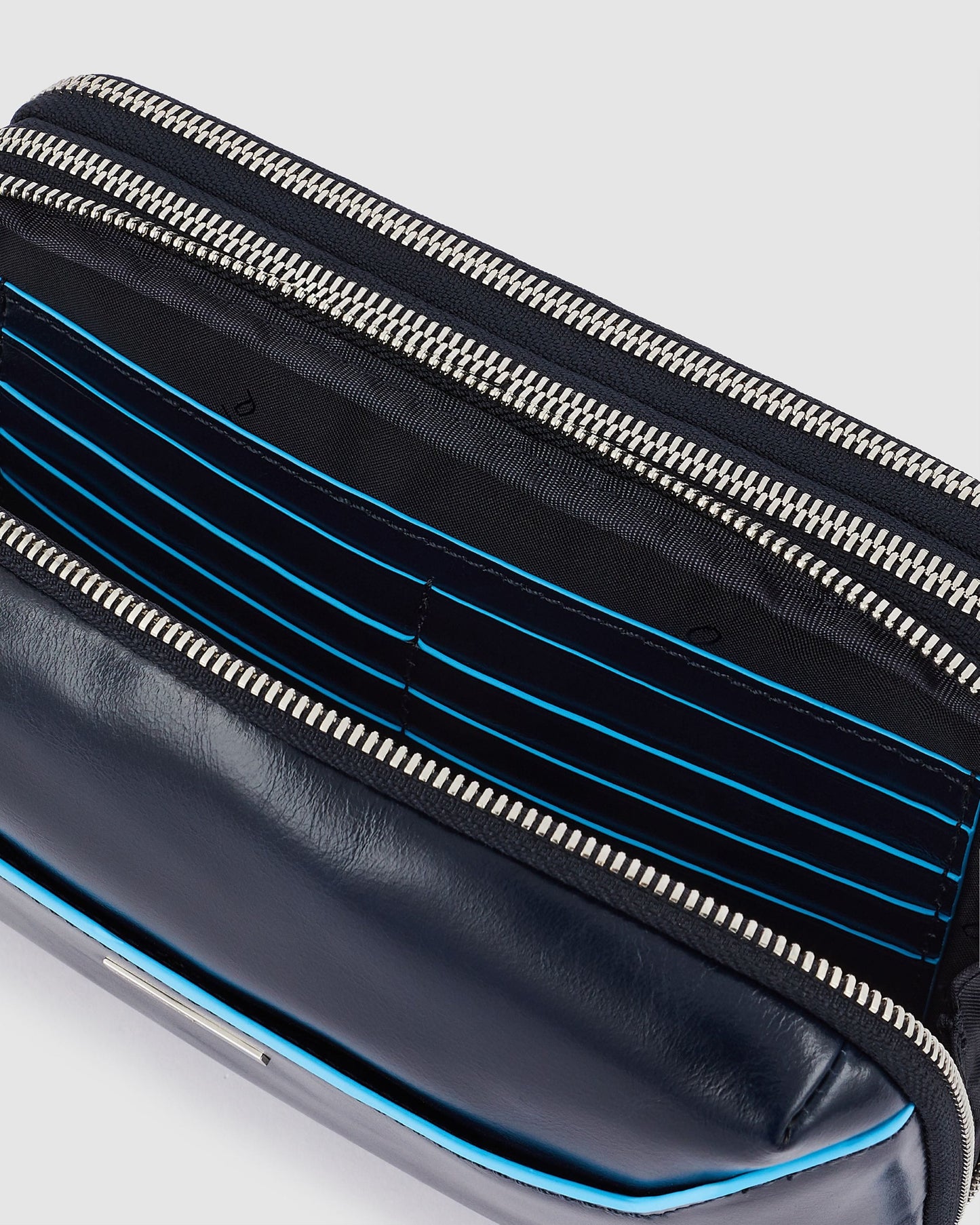 Piquadro Blue Square Two Divider Wrist Clutch Bag Blue