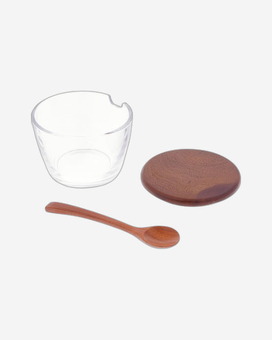 Billi 3 Condiment Set W/ Wood Tray Lid & Spoon