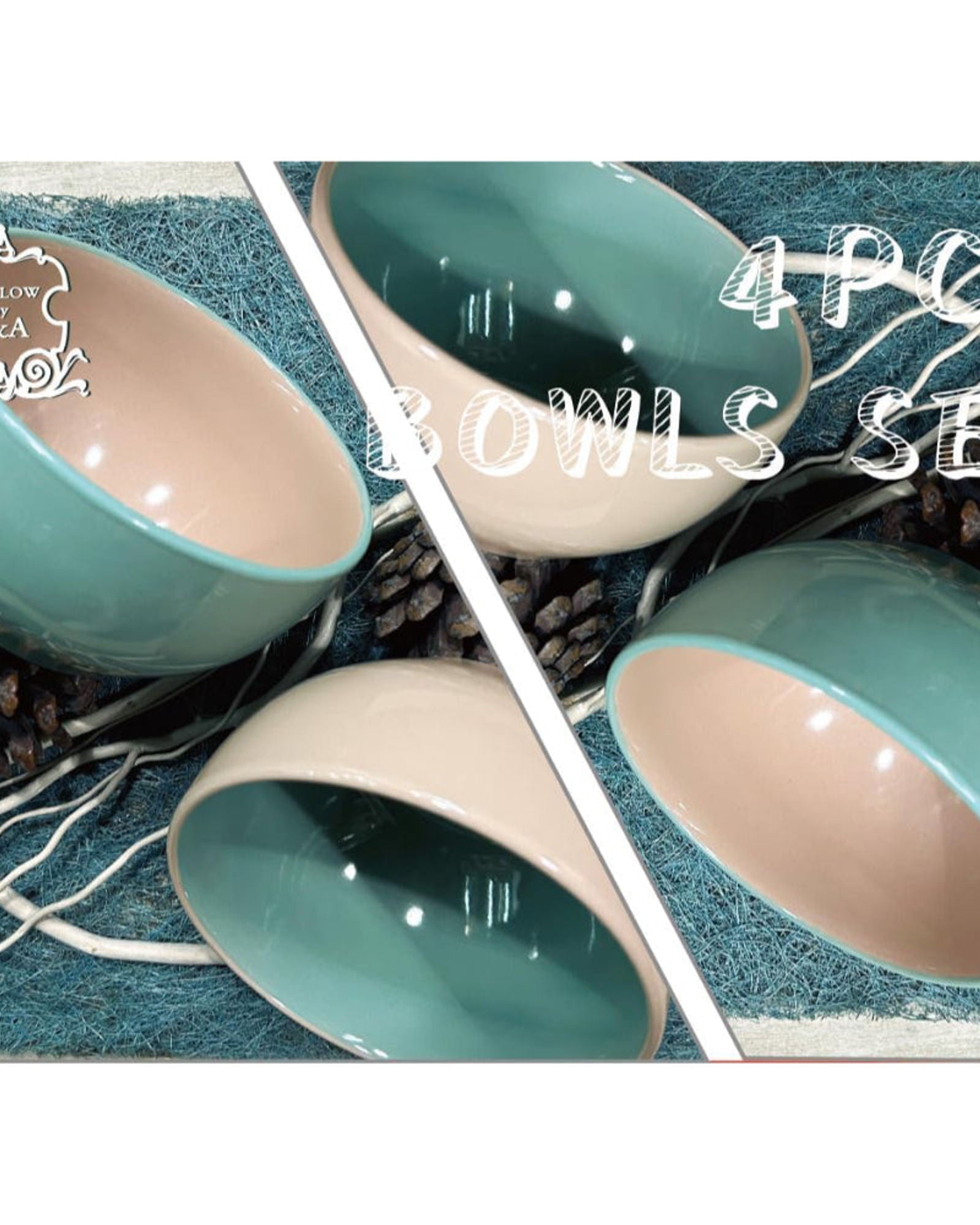 Shallow Moire 4-Piece Deep Bowls Set Kitchen Dinnerware, Ceramic, Stoneware - Two | 14cm Diameter