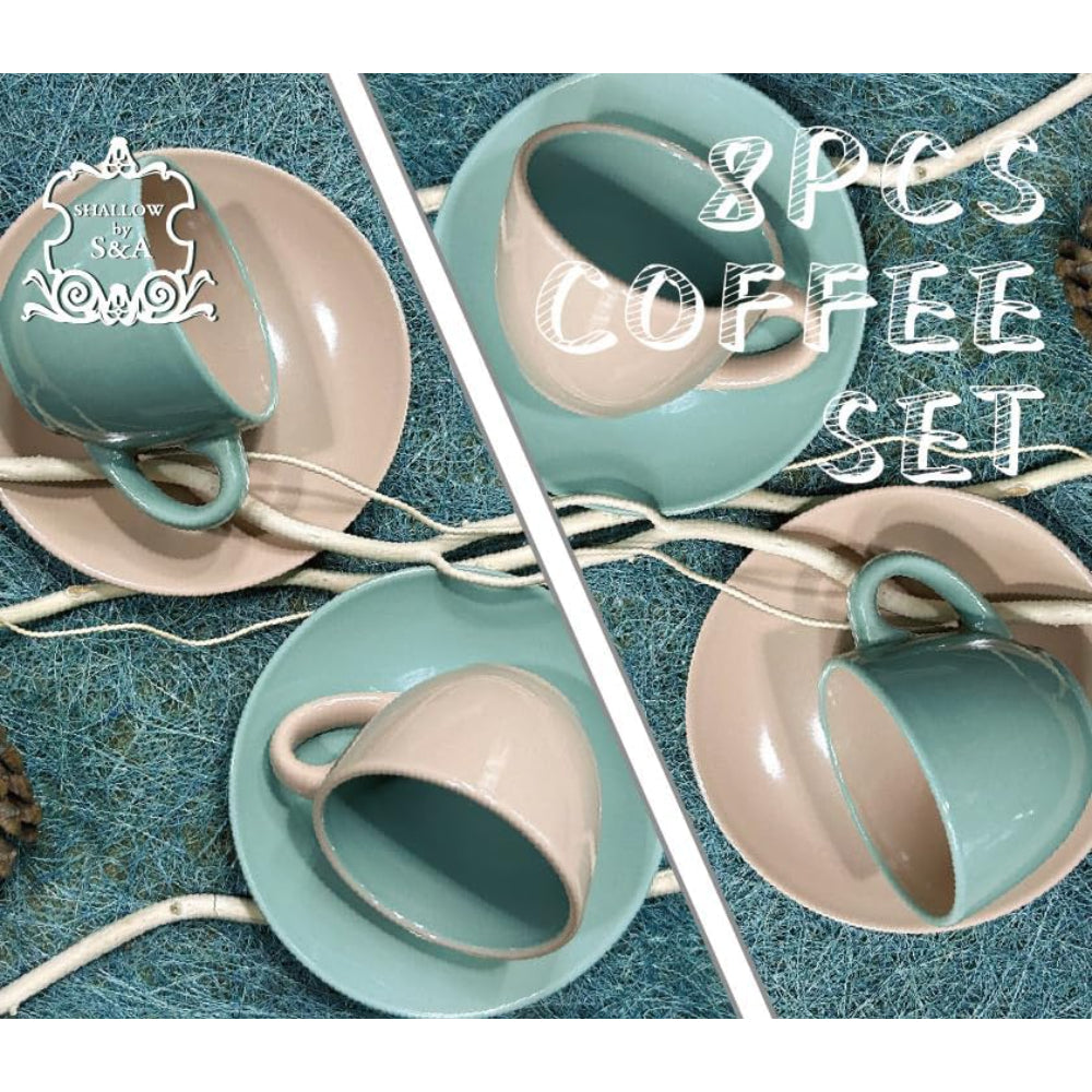 Shallow Moire 4-Piece Coffee Cup & Saucer Set 90ml - Two | Kitchen Dinnerware, Ceramic, Stoneware