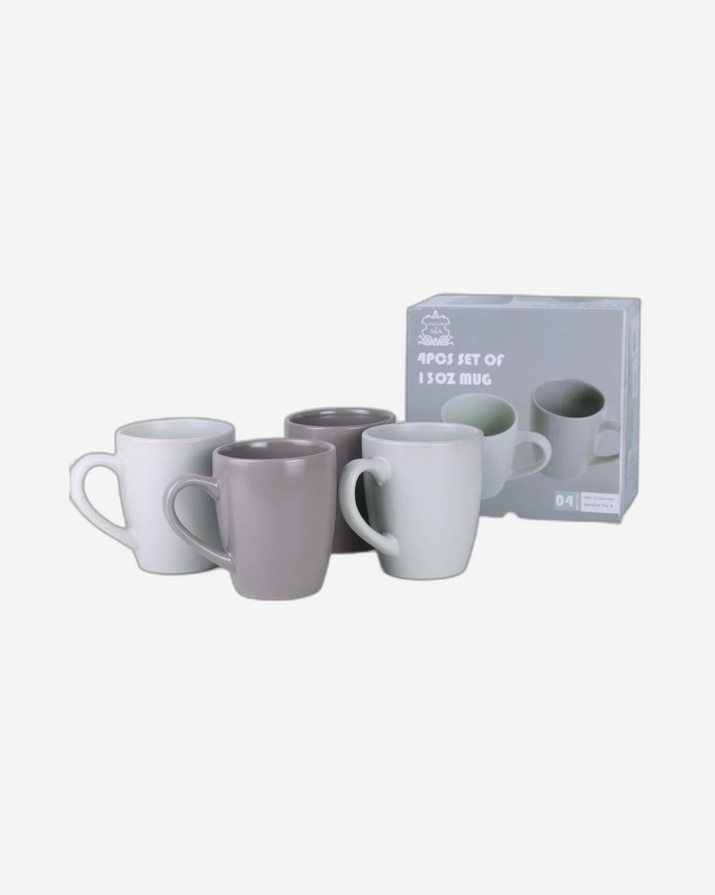 Shallow Nordic Stoneware Mug Set - 385ml, 4 Pieces, Multicolor