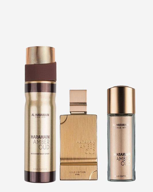 Haramain Amber Oud Gold Eidtion Perfume Gift Set (Edp 75Ml+ Edp 30Ml+Deodorant 200Ml)