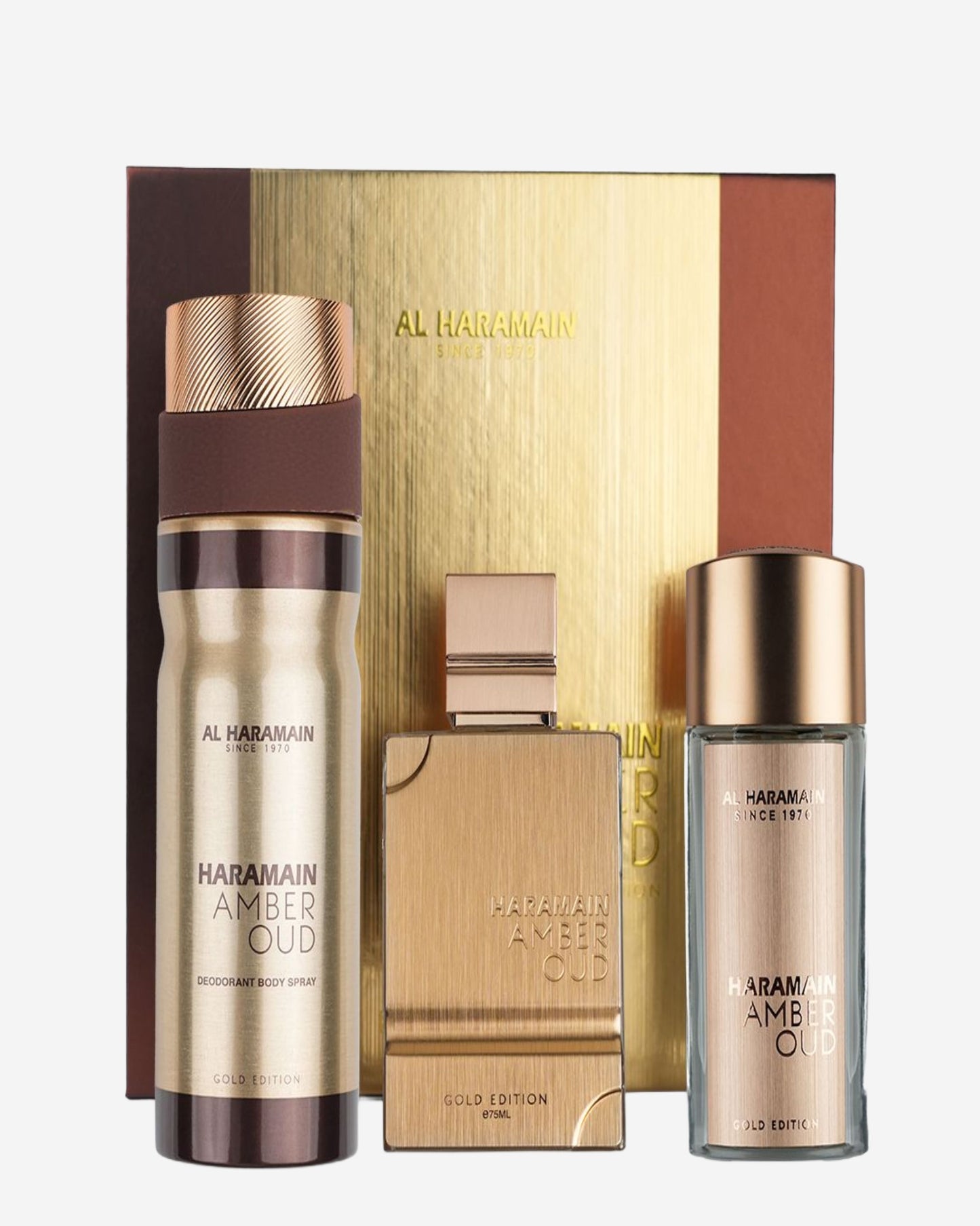 Haramain Amber Oud Gold Eidtion Perfume Gift Set (Edp 75Ml+ Edp 30Ml+Deodorant 200Ml)