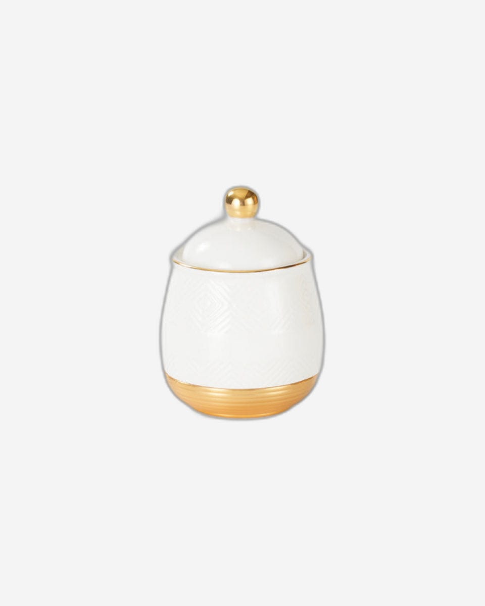 Chaoan Amber Sugar Pot With Lid - Shiny Ivory With Gold