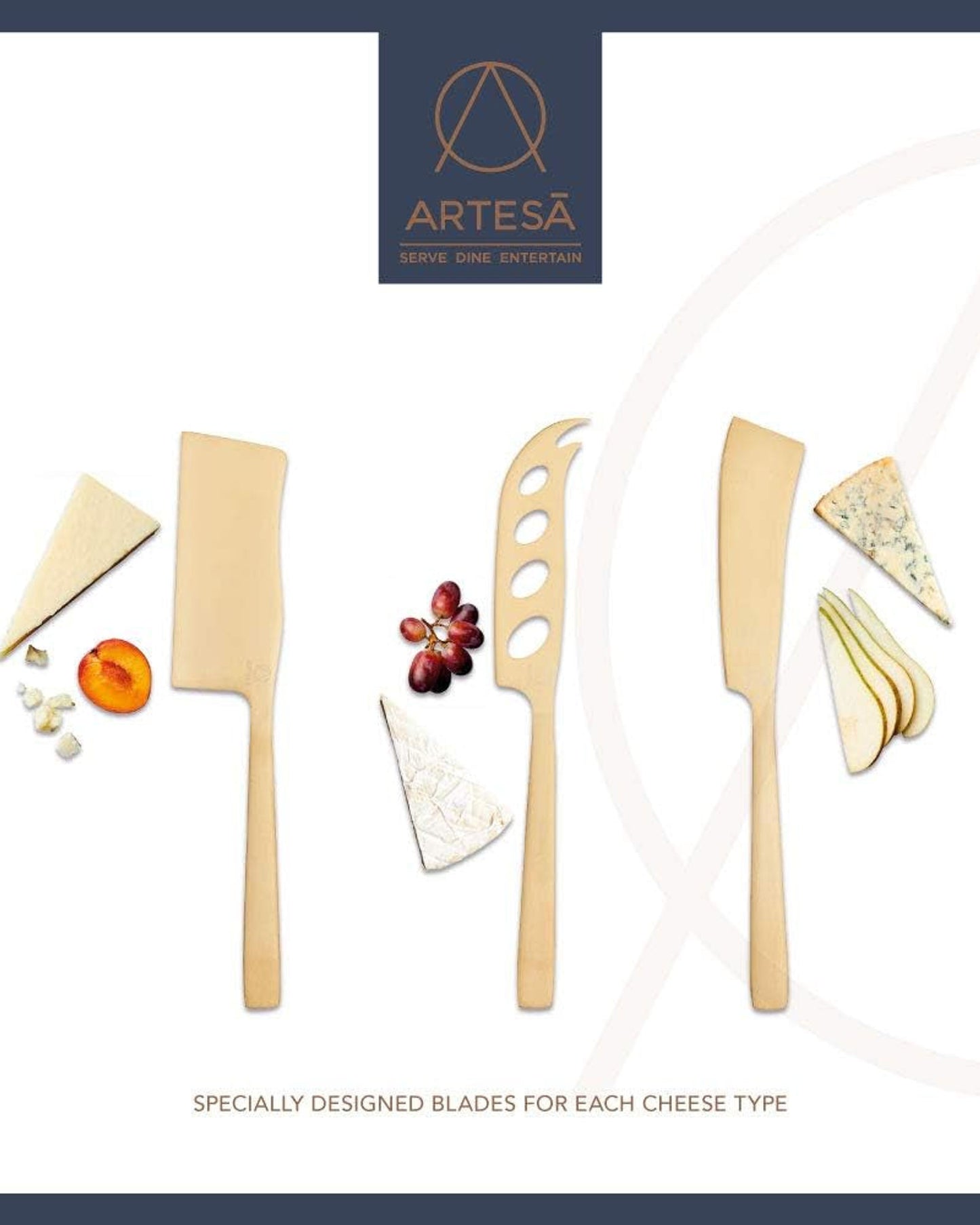 Art Cheese Knife Set Of 3 Brass