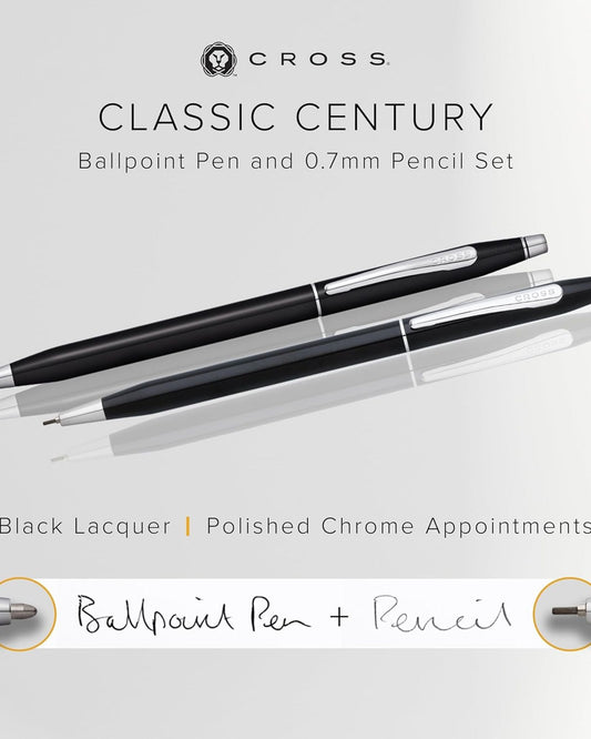 Cross Classic Century® Black Lacquer With Polished Chrome Appointments Ballpoint Pen And 0.7Mm Pencil Set - AT0081-77