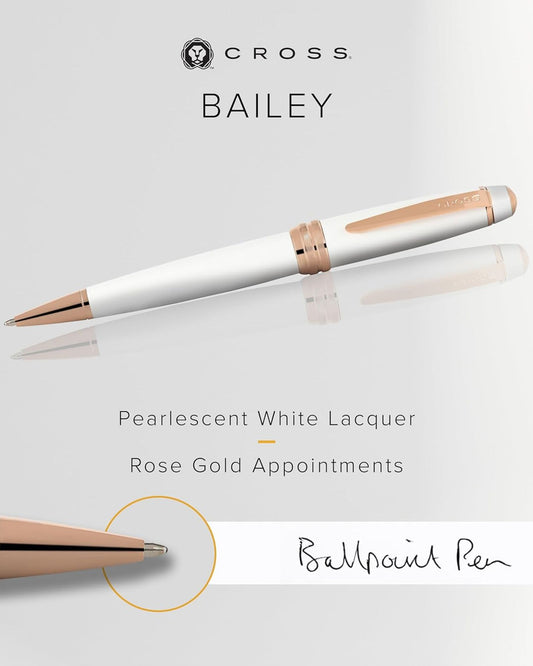 Cross Bailey™ Pearlescent White Lacquer Ballpoint Pen With Rose Gold Appointments - AT0452-22