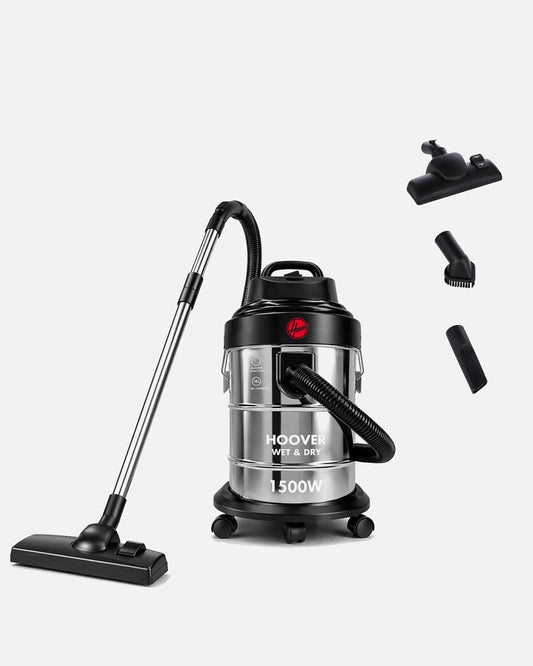 Hoover Wet & Dry Drum Vacuum Cleaner, 1500 W, 18 L, Steel & Black – HDW1-ME (ESMA Certified)
