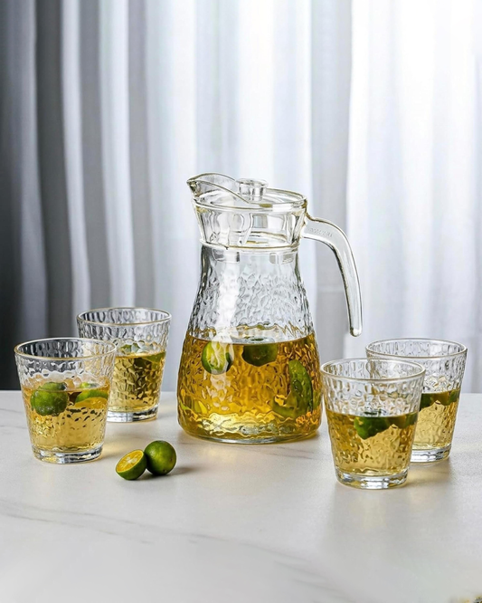 Cuisine Art Hammered Glass 1.2 L Water Carafe & Tumbler Set