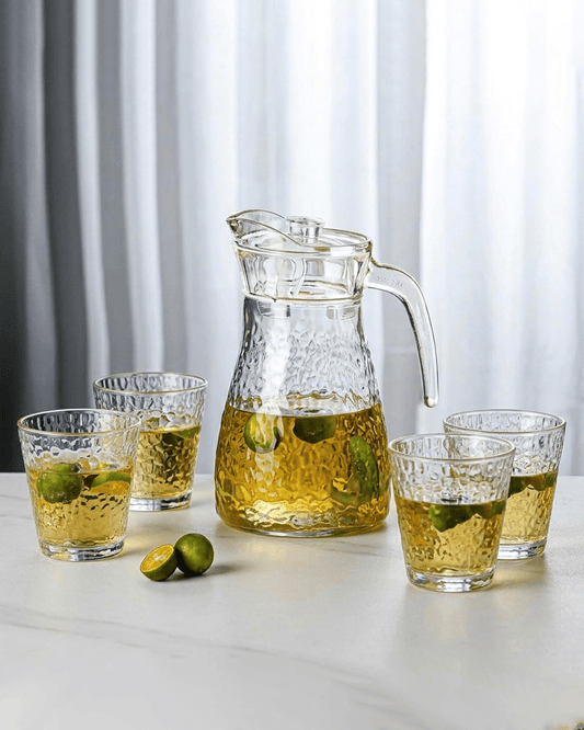 Cuisine Art Hammered Glass 1.2 L Water Carafe & Tumbler Set