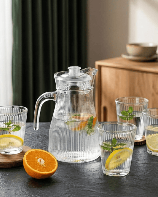 Cuisine Art Ribbed Glass 1.2 L Water Jug & Tumbler Set
