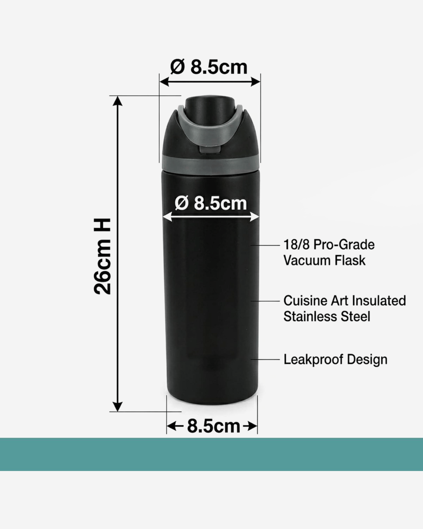 Cuisine Art Stainless Steel Water Bottle 560 ml Black