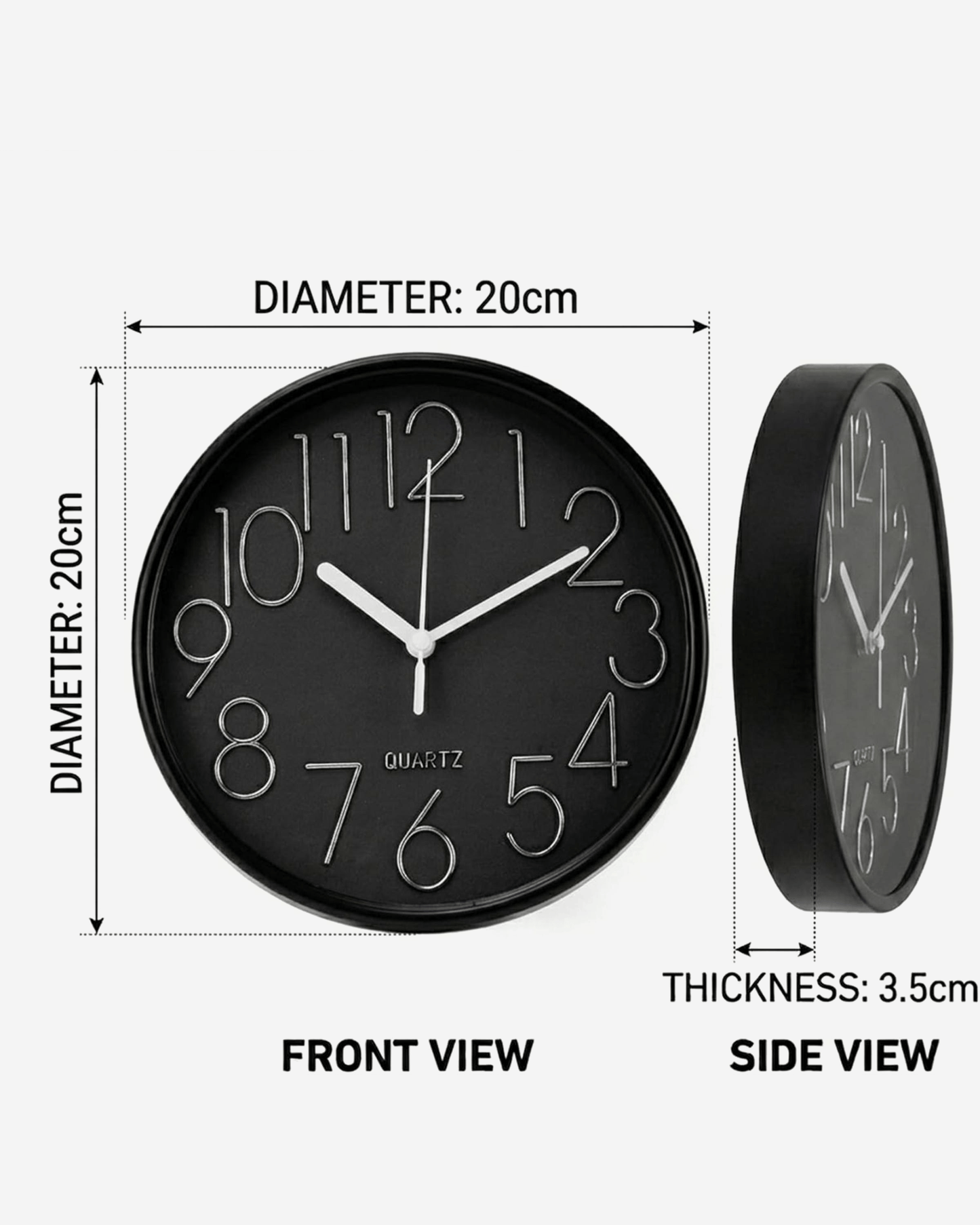 Cuisine Art Round Wall Clock 20 cm Black