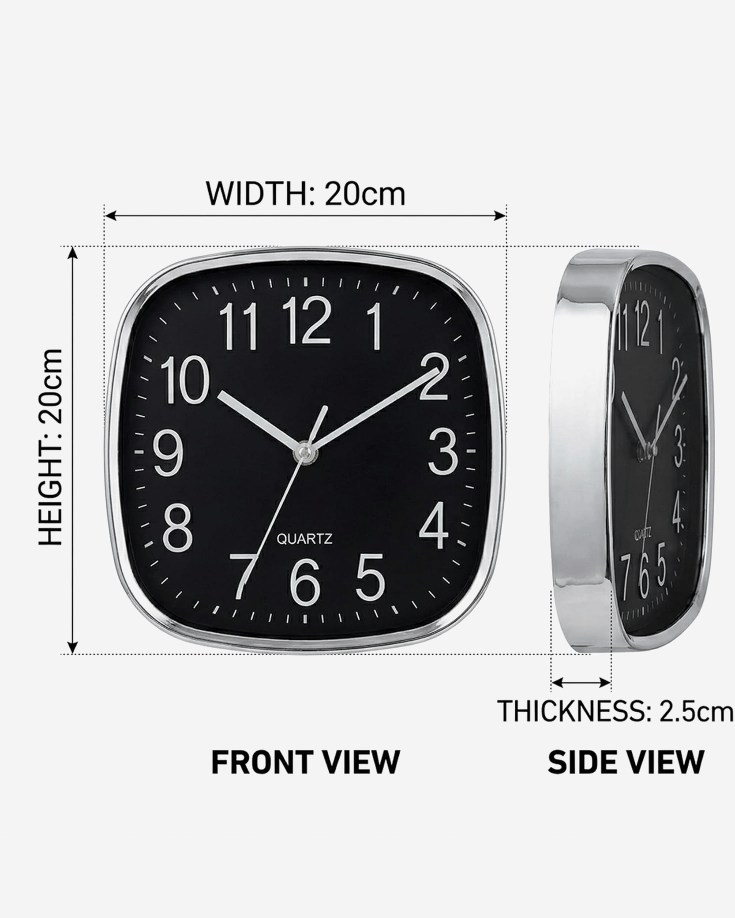 Cuisine Art Square Wall Clock 20 cm Black