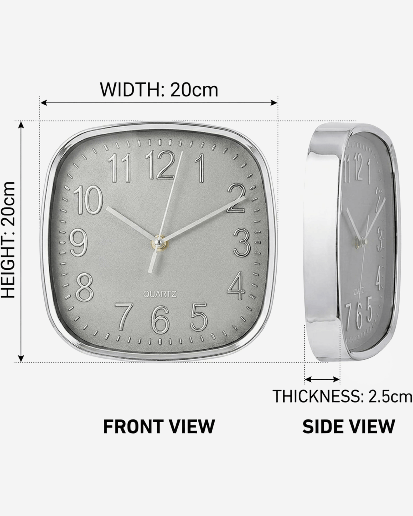 Cuisine Art Square Wall Clock 20 cm Grey