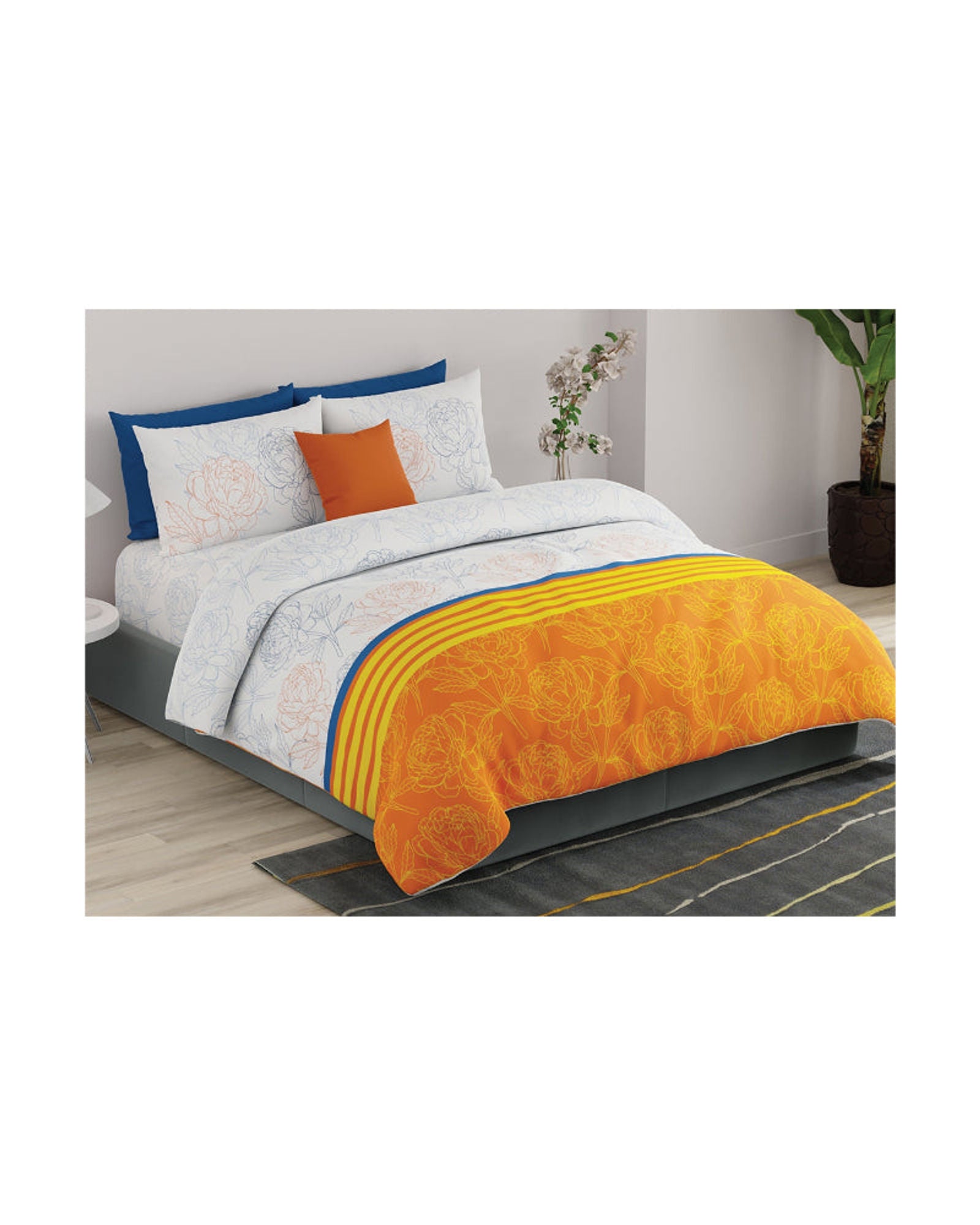 United Colors of Benetton Rainbow 210 TC Super King Bedsheet with 2 Pillow covers Orange