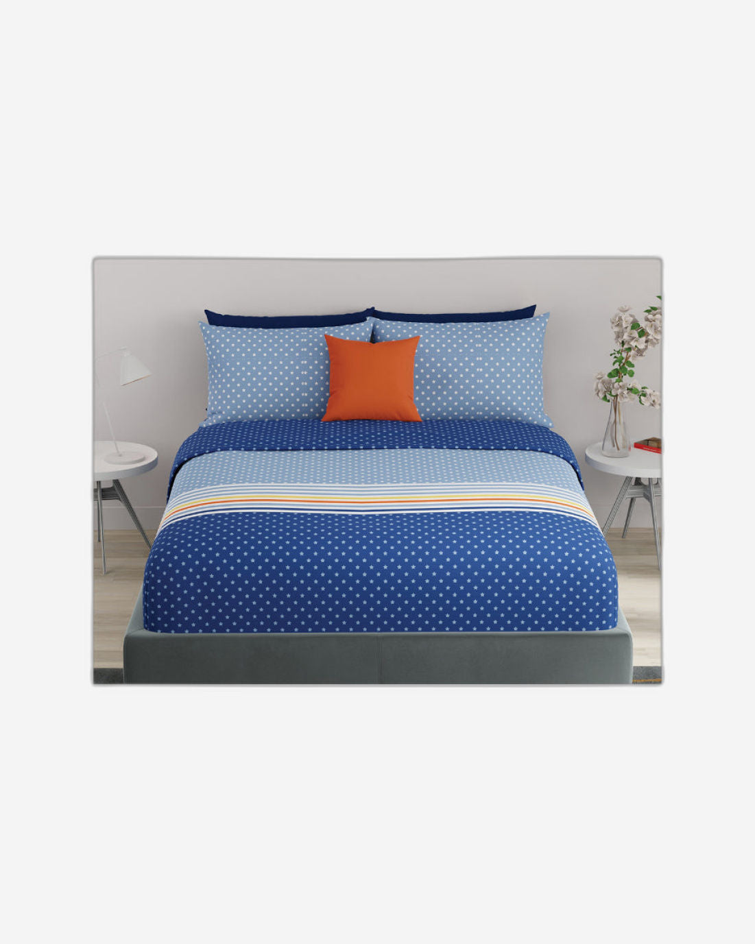 United colors of Benetton Rainbow Blue 210 TC Fitted sheet with 2 pillow covers