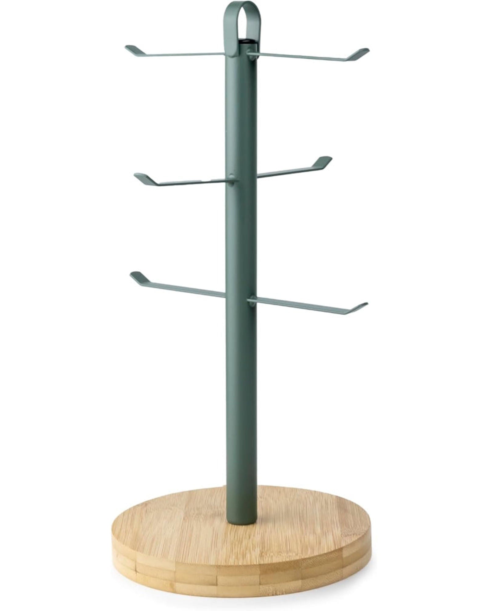 Cuisine ArtEarl Coffee Tea Cups Mugs Holder with Wooden Base with Metal Hanging Loop, Countertop Mug Tree, 6 Hook Coffee Cup Dryer Stand Rack Kitchen Household Bar Accessories Dash Green D16Xh33Cm