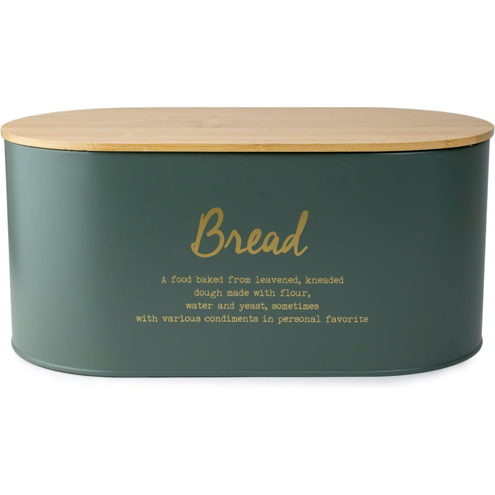 Cuisine Art EARL Bread Box with Bamboo Lid Premium Bread Storage Container - Classic Bread Bin - Elegant Bread Organizer - Airtight Bread Preservation - Large Bread Tin - 34x18x15cm Dash Green