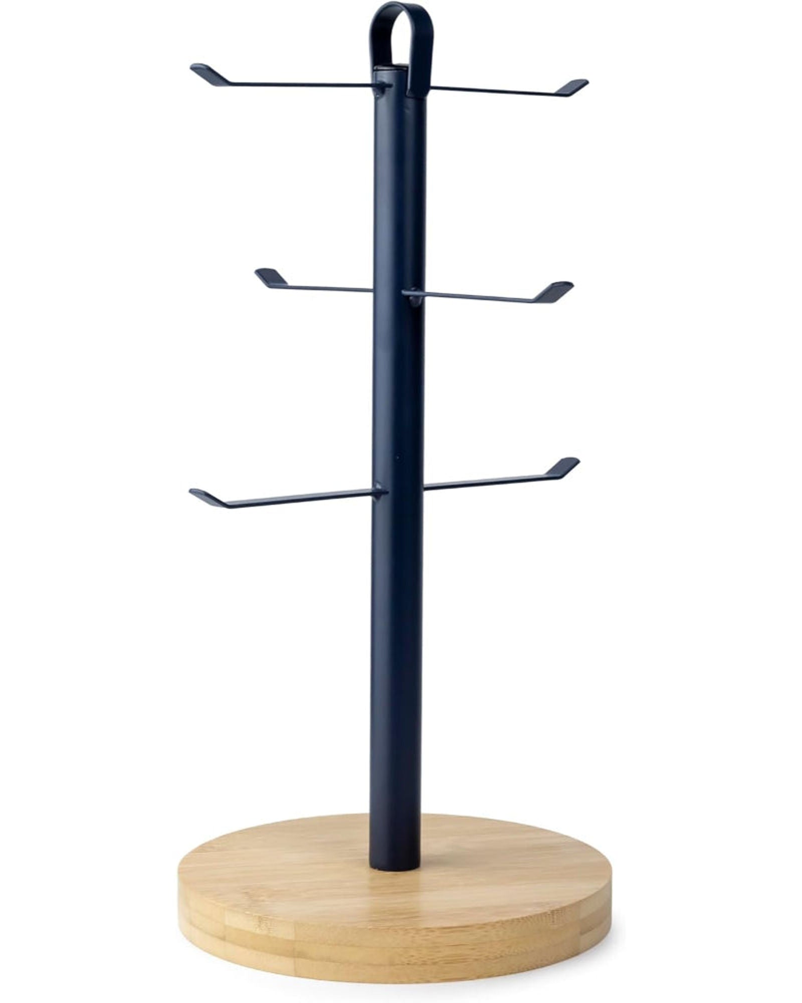 CUISINE ART DIVA Navy Blue Cup Holder, Coffee Tea Cups Mugs Holder with Wooden Base with Metal Hanging Loop, Countertop Mug Tree, 6 Hook Coffee Cup Dryer Stand Rack Kitchen Household Bar Accessories