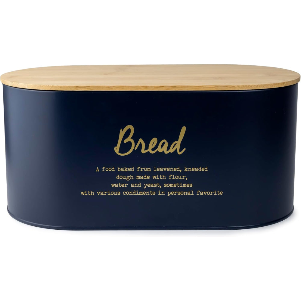 Cuisine Art DIVA Bread Box with Bamboo Lid Premium Bread Storage Container - Classic Bread Bin - Elegant Bread Organizer - Airtight Bread Preservation - Large Bread Tin - 34x18x15cm Navy Blue