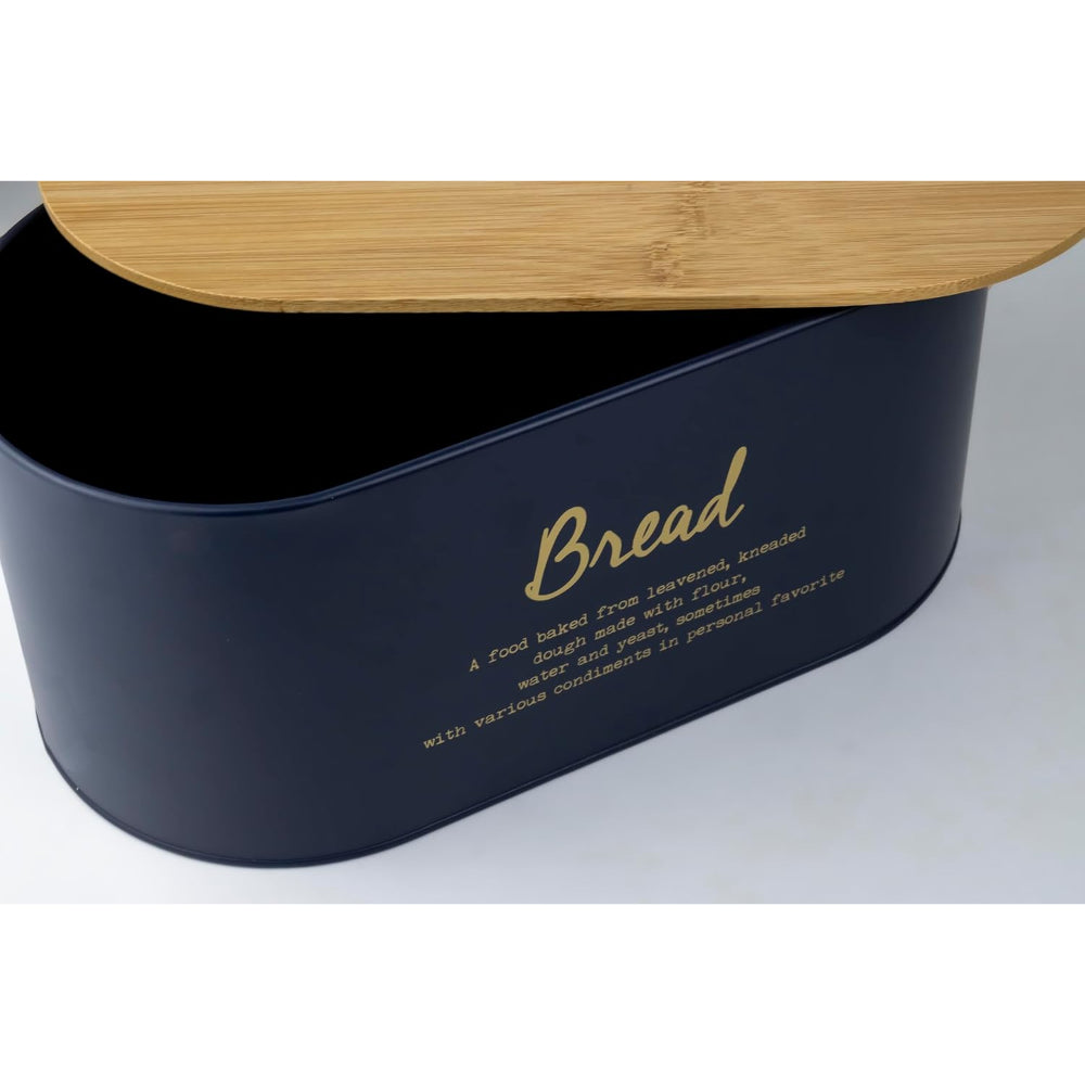 Cuisine Art DIVA Bread Box with Bamboo Lid Premium Bread Storage Container - Classic Bread Bin - Elegant Bread Organizer - Airtight Bread Preservation - Large Bread Tin - 34x18x15cm Navy Blue