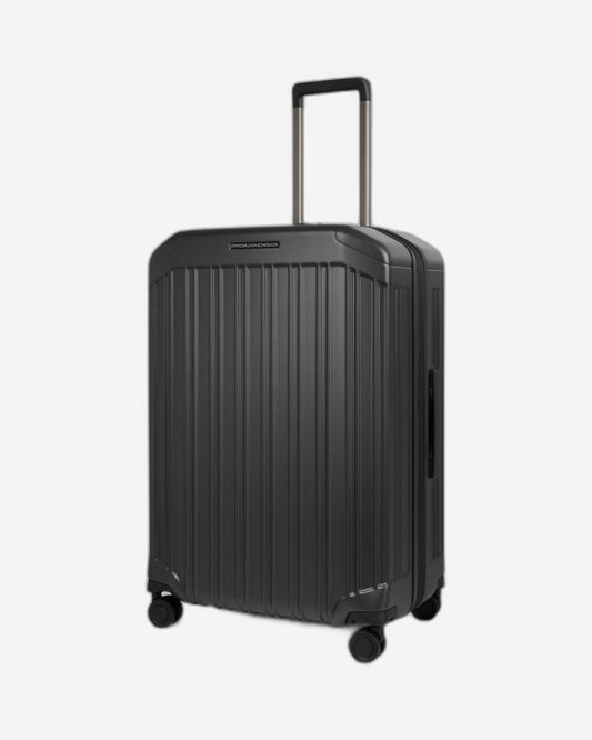 Piquadro Pq-Light Medium Size Expandable Trolley With 4 Wheels In Polycarbonate Matt Black