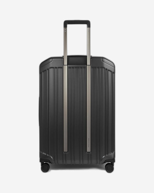 Piquadro Pq-Light Large Size Expandable Trolley With 4 Wheels In Polycarbonate Matt Black