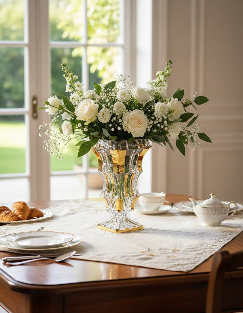 Che Crystal Bohemia Cascade Vase Non Lead With Gold