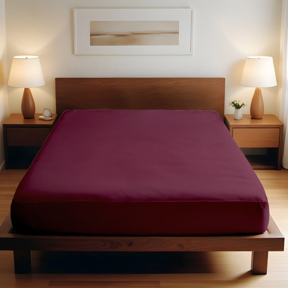 Cotton Home Fitted Sheet 1Pc Super Soft Burgundy