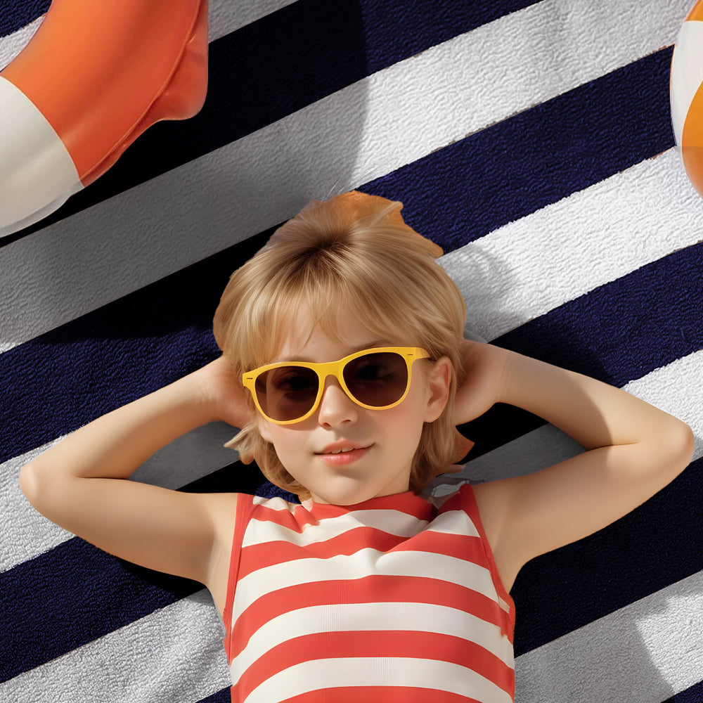 Cotton Home Pool Towel Striped Navy Blue