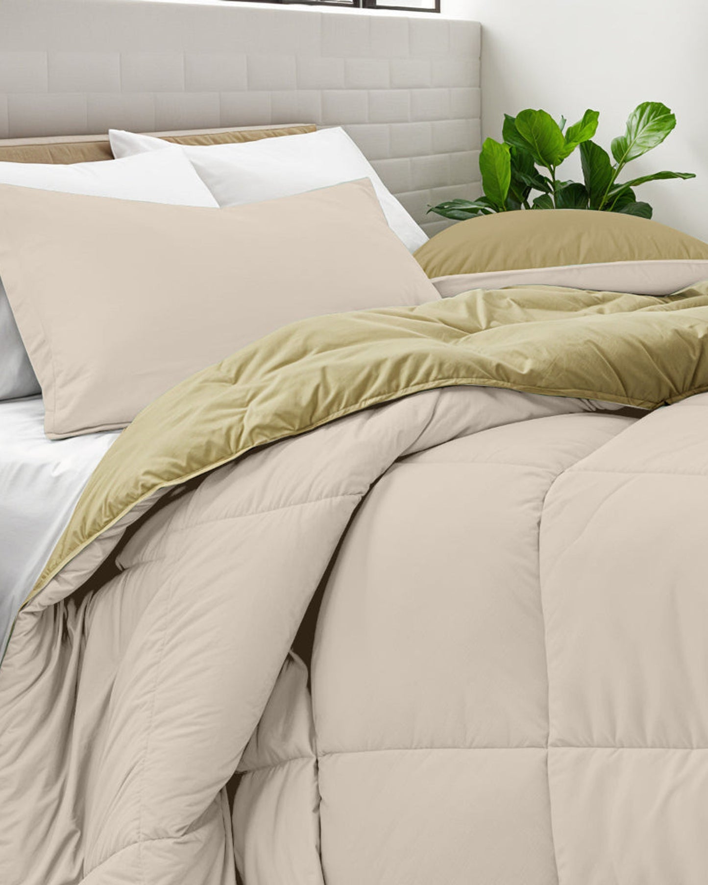 Cotton Home Comforter Set 3Pc Dark Beige