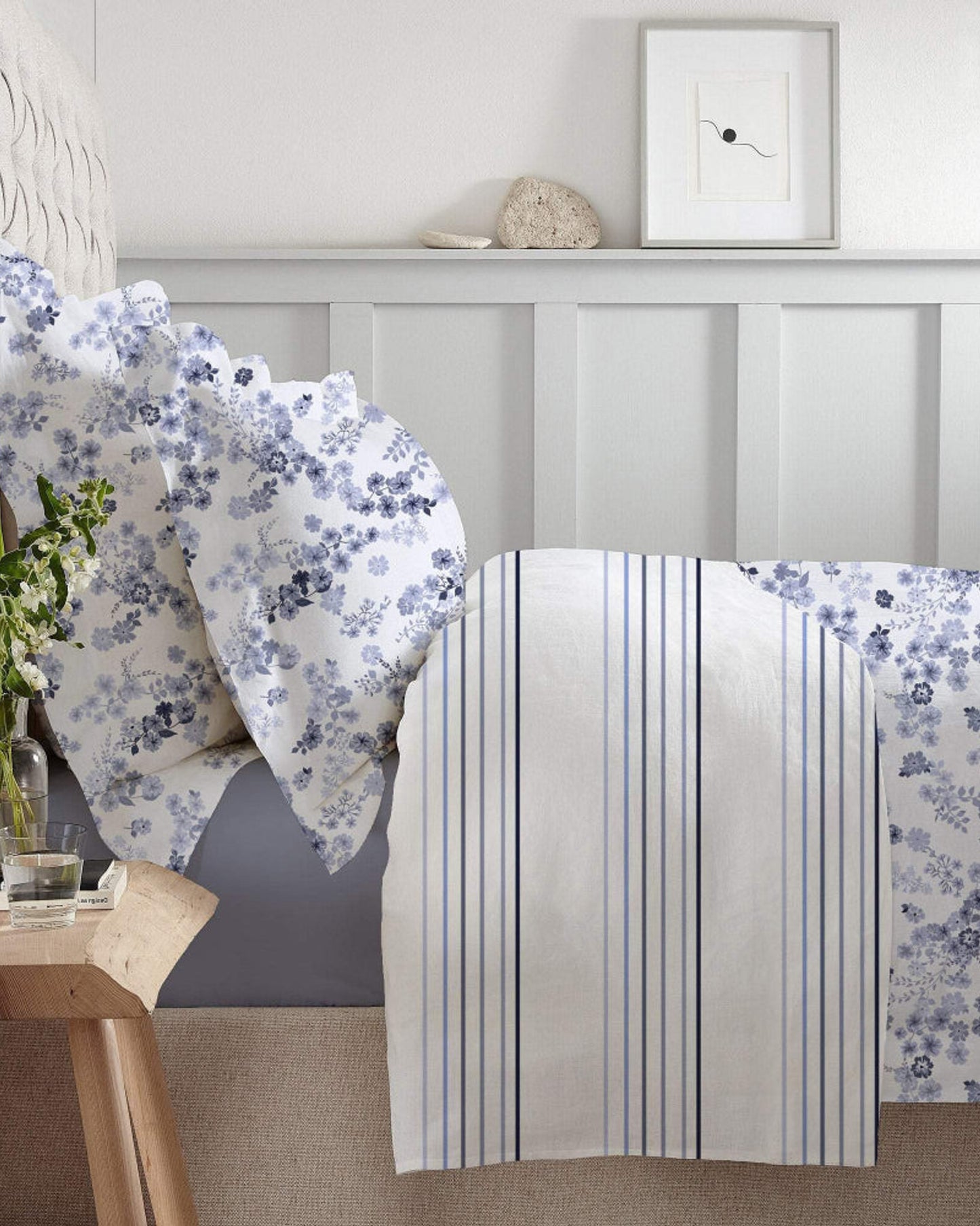 Cotton Home Comforter Set 3Pc Disty Floral Blue