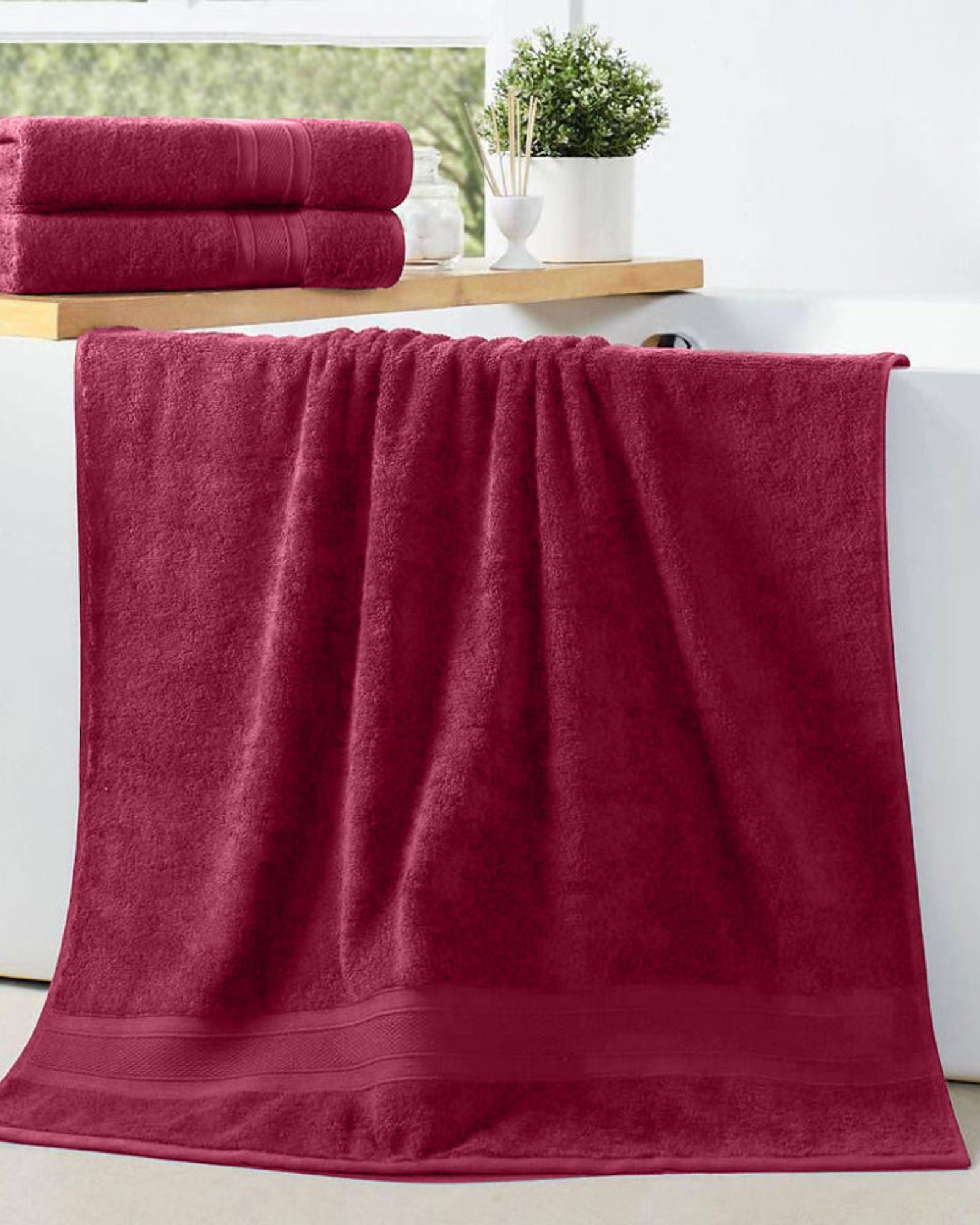 Cotton Home Bath Towel 2-piece Set Burgundy