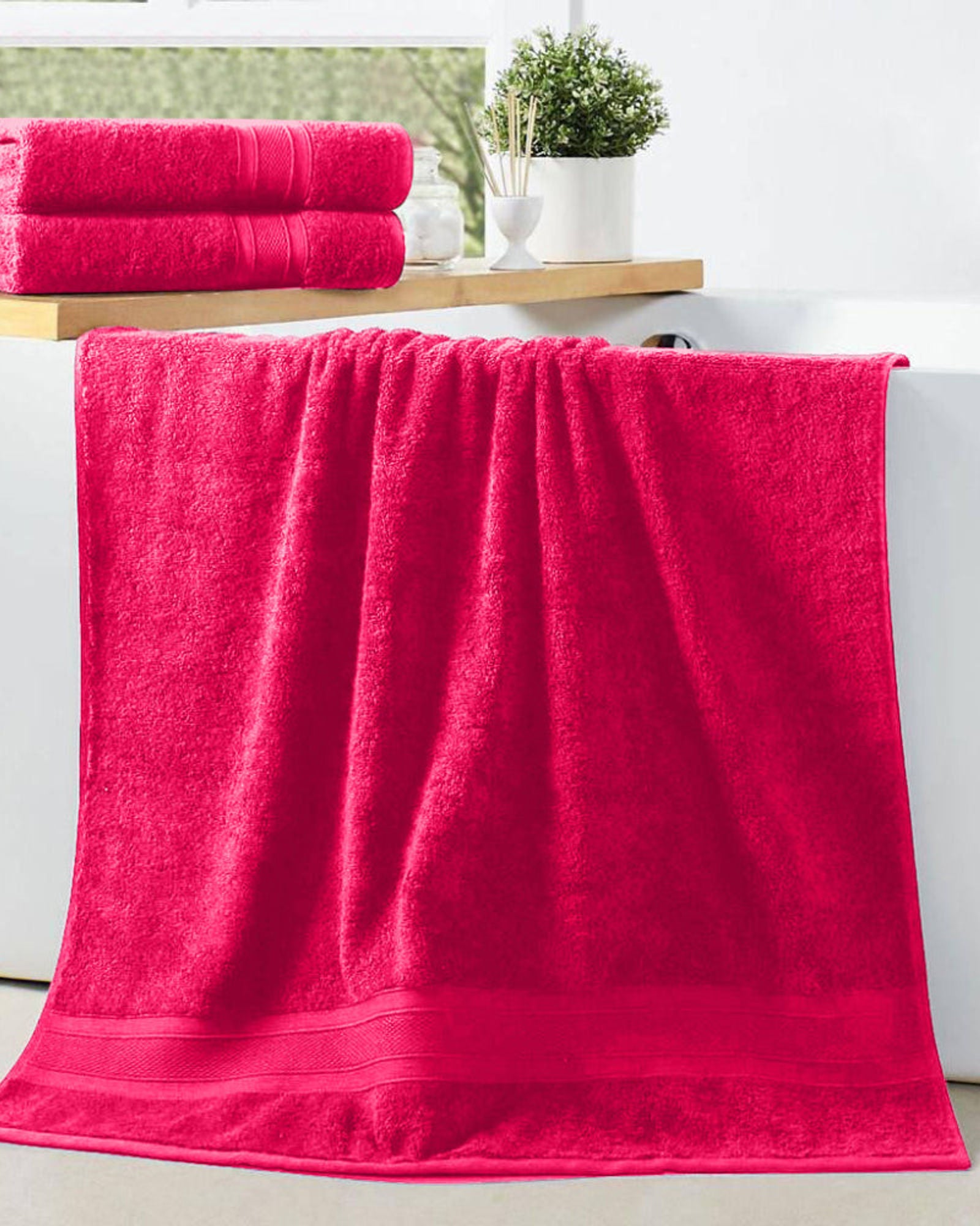 Cotton Home Bath Towel 2-piece Set Fuscia