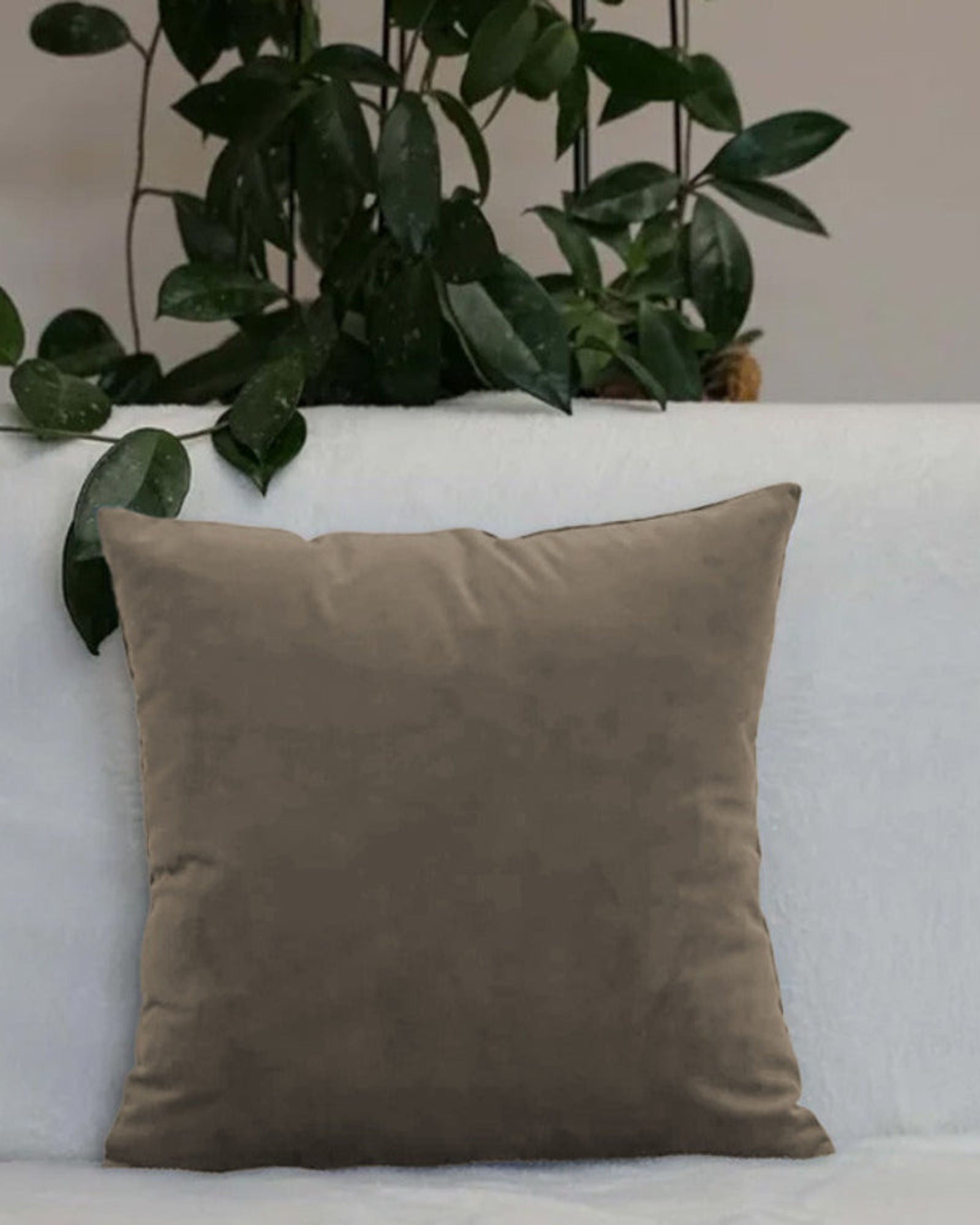 Cotton Home Filled Velvet Cushion LightBrown