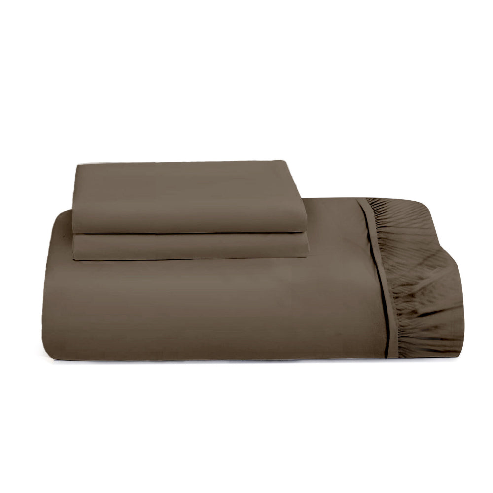 Cotton Home Fitted Sheet Set 3Pc Super Soft Chocolate Brown